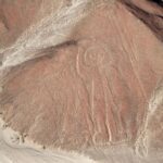 Aerial photograph of the famous Nazca Lines Astronaut geoglyph in Peru.